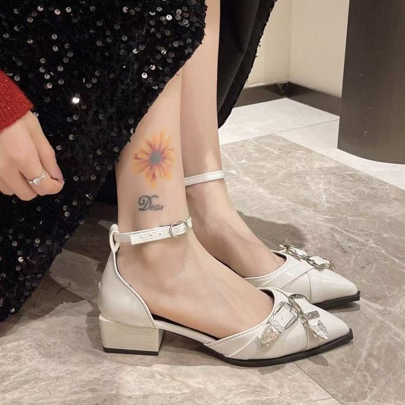 Spring 2025 Niche Design Pointed Toe Thick Heel French Retro High-Heeled Fashion Sandals New Simple And Stylish - Image 4