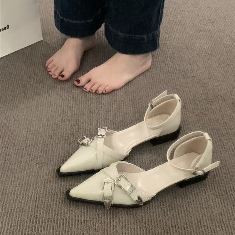 Spring 2025 Niche Design Pointed Toe Thick Heel French Retro High-Heeled Fashion Sandals New Simple And Stylish - Image 2
