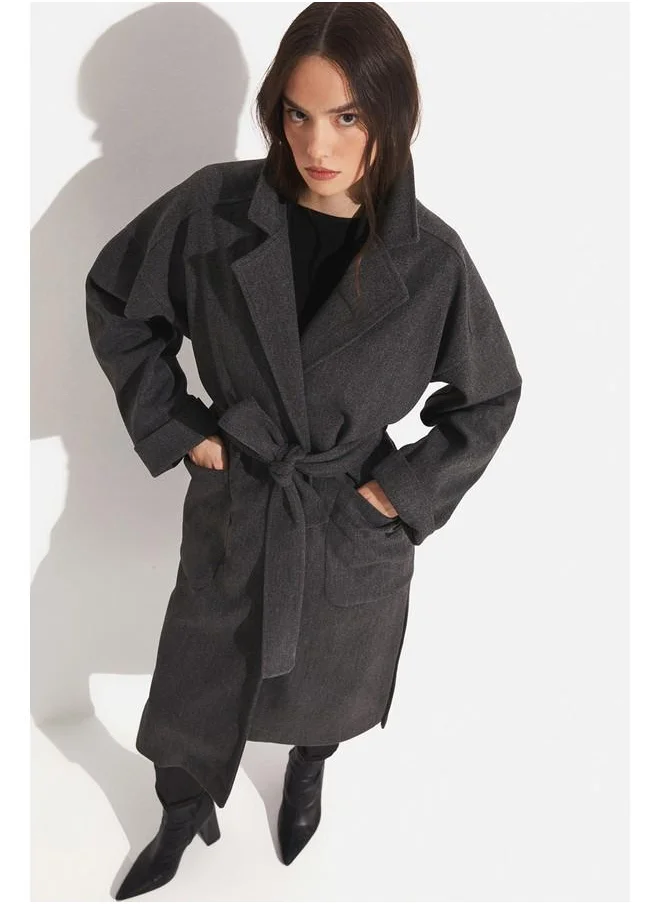 JUNE June Pocket Detailed Coat Anthracite