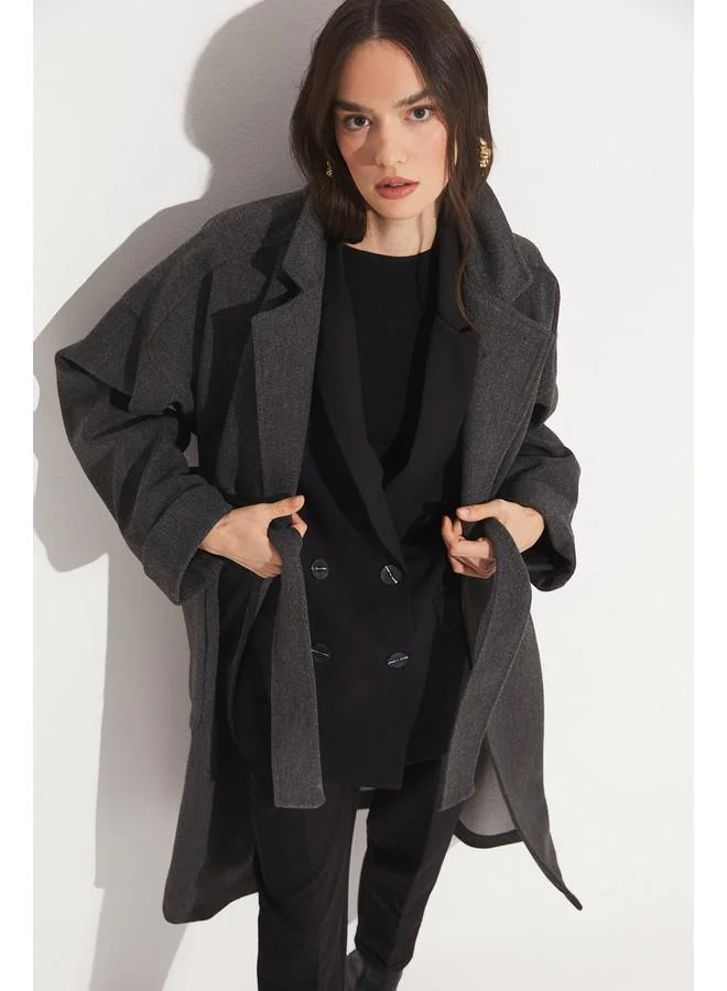 JUNE June Pocket Detailed Coat Anthracite