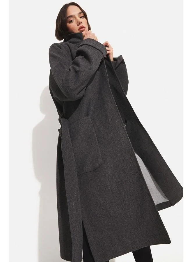 JUNE June Pocket Detailed Coat Anthracite
