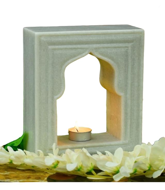 RM Marble Lamp Niche Single Mughal Style Ancient Pattern Candle Holder Desk Table Shelve Candle Holder White - Image 1