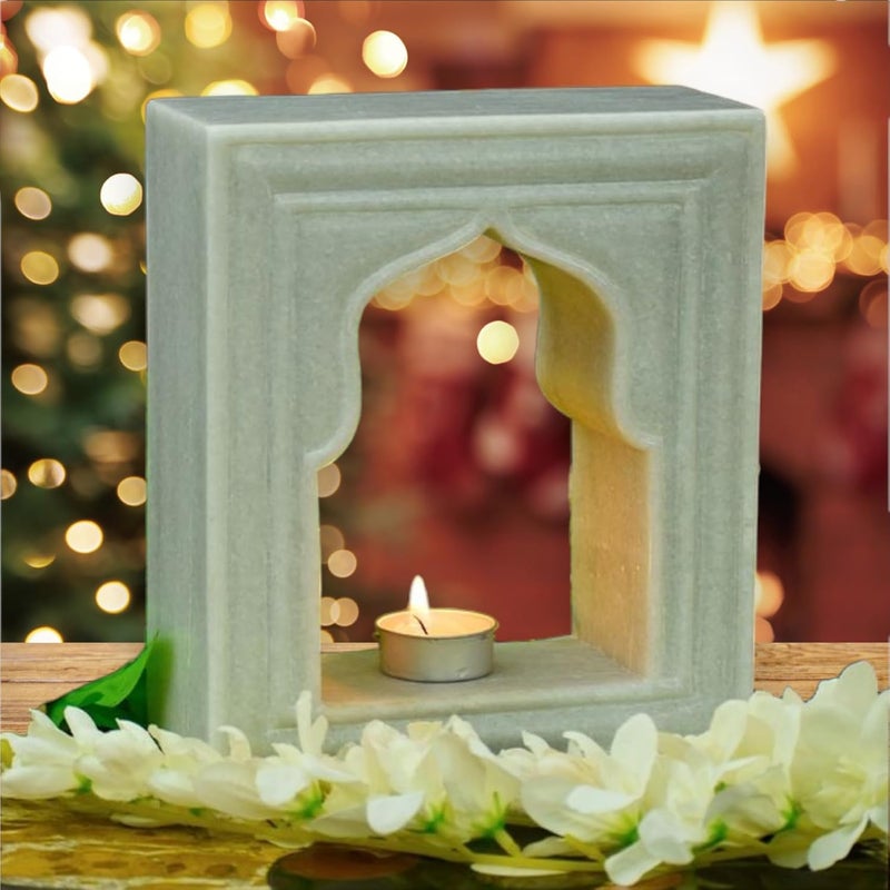 RM Marble Lamp Niche Single Mughal Style Ancient Pattern Candle Holder Desk Table Shelve Candle Holder White - Image 2