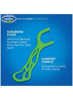 Dentek Kids Fun Flossers Removes Food & Plaque Wild Fruit Flavored Floss Picks 75 Count 6 Pack  - Image 4