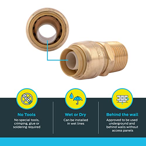 SharkBite 1-1/2 Inch MNPT Adapter, Push to Connect Brass Plumbing Fitting, PEX Pipe, Copper, CPVC, PE-RT, HDPE, UXL114140M - Image 3