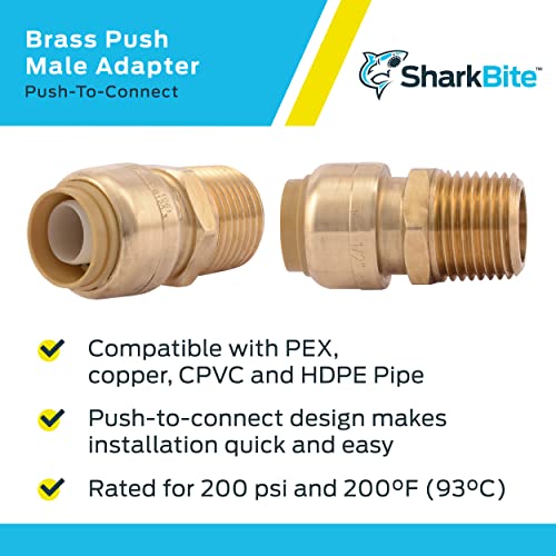 SharkBite 1-1/2 Inch MNPT Adapter, Push to Connect Brass Plumbing Fitting, PEX Pipe, Copper, CPVC, PE-RT, HDPE, UXL114140M - Image 4