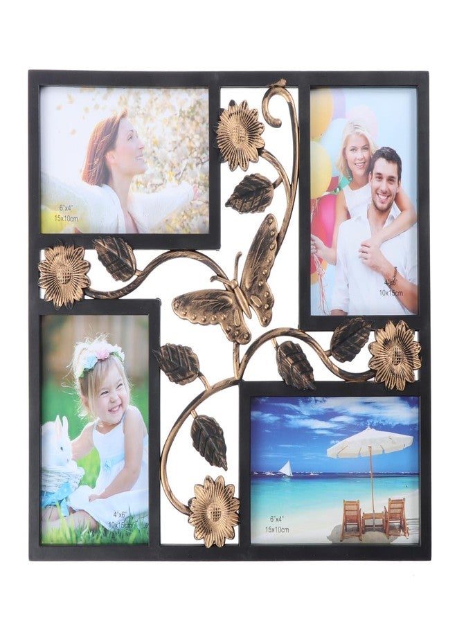 ULTNICE 1pc Metal Opening Photo Frame 4 Opening Wall Hanging Photo Frame: 3D Effect, Simple Design, Easy to Install, Resin Material, Black, 13.18X11.81 Inches - Image 1
