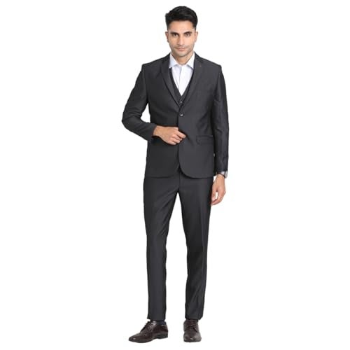 Turtle Men 100% Cotton Notch Lapel Collar Tailored Fit Charcoal Three Piece Party Suits - Image 1