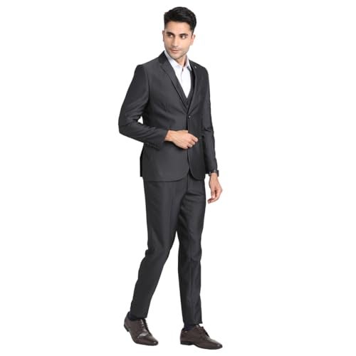 Turtle Men 100% Cotton Notch Lapel Collar Tailored Fit Charcoal Three Piece Party Suits - Image 3
