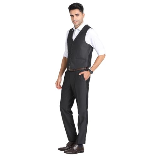 Turtle Men 100% Cotton Notch Lapel Collar Tailored Fit Charcoal Three Piece Party Suits - Image 4