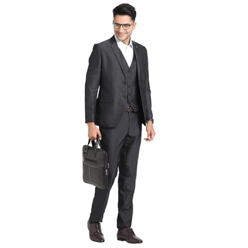 Turtle Men 100% Cotton Notch Lapel Collar Tailored Fit Charcoal Three Piece Party Suits - Image 5