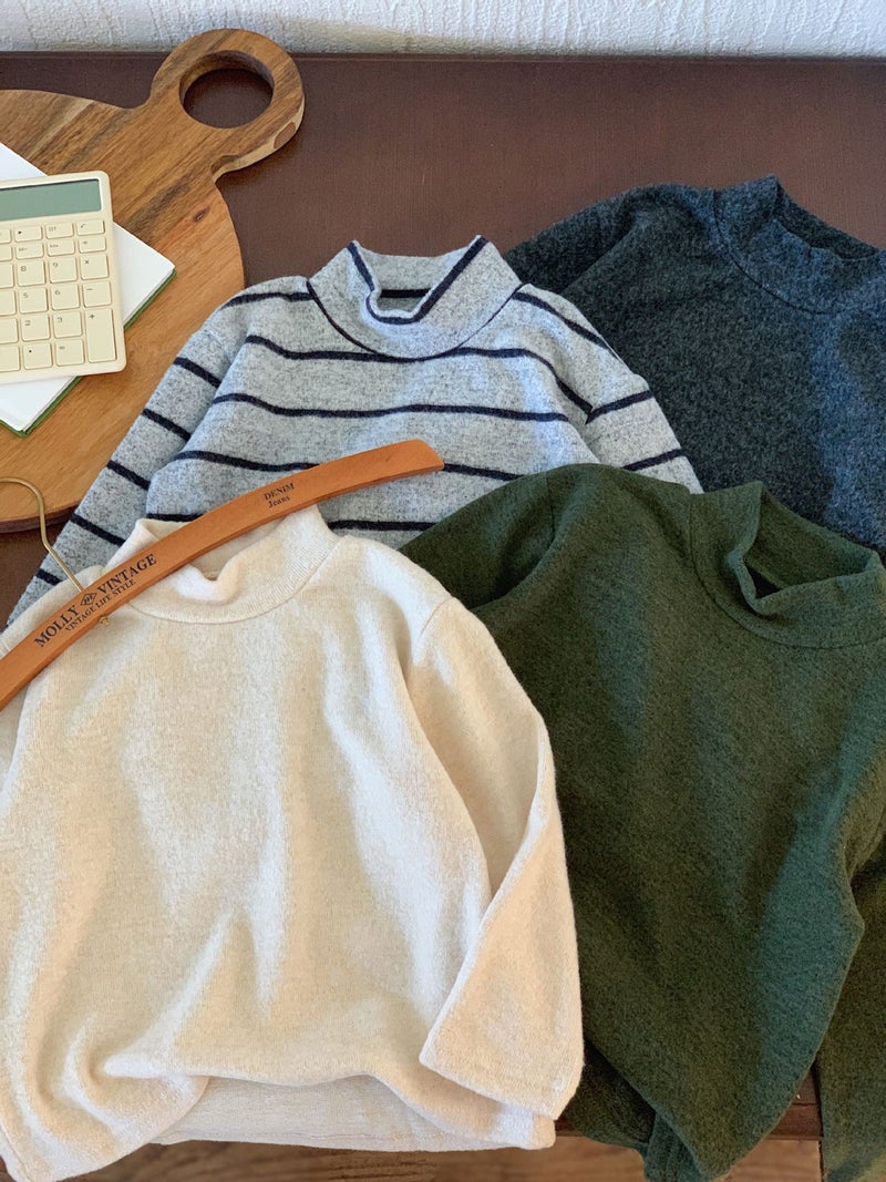 Bujiatang Children'S Sanding Backing Shirt Boys' Half-Turtleneck Inner Backing Stripe T Girls' Long Sleeve Backing - Image 4