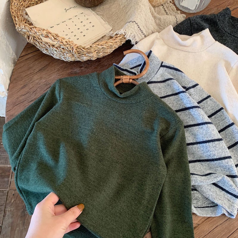 Bujiatang Children'S Sanding Backing Shirt Boys' Half-Turtleneck Inner Backing Stripe T Girls' Long Sleeve Backing - Image 1