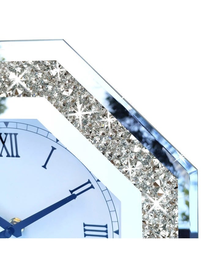 XIHACTY Wall Clock, Octagon Mirror Glass Clock, Cute Diamond 12-inch Non-Ticking Clock for Wall Décor, Perfect Home Decor for Bedroom, Bathroom Motif, Dining Room(Excluding Batteries.) - Image 4