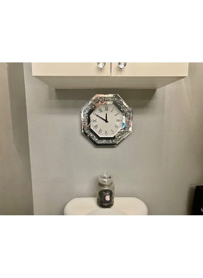 XIHACTY Wall Clock, Octagon Mirror Glass Clock, Cute Diamond 12-inch Non-Ticking Clock for Wall Décor, Perfect Home Decor for Bedroom, Bathroom Motif, Dining Room(Excluding Batteries.) - Image 3