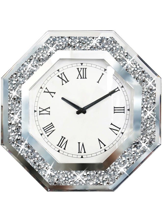 XIHACTY Wall Clock, Octagon Mirror Glass Clock, Cute Diamond 12-inch Non-Ticking Clock for Wall Décor, Perfect Home Decor for Bedroom, Bathroom Motif, Dining Room(Excluding Batteries.) - Image 1