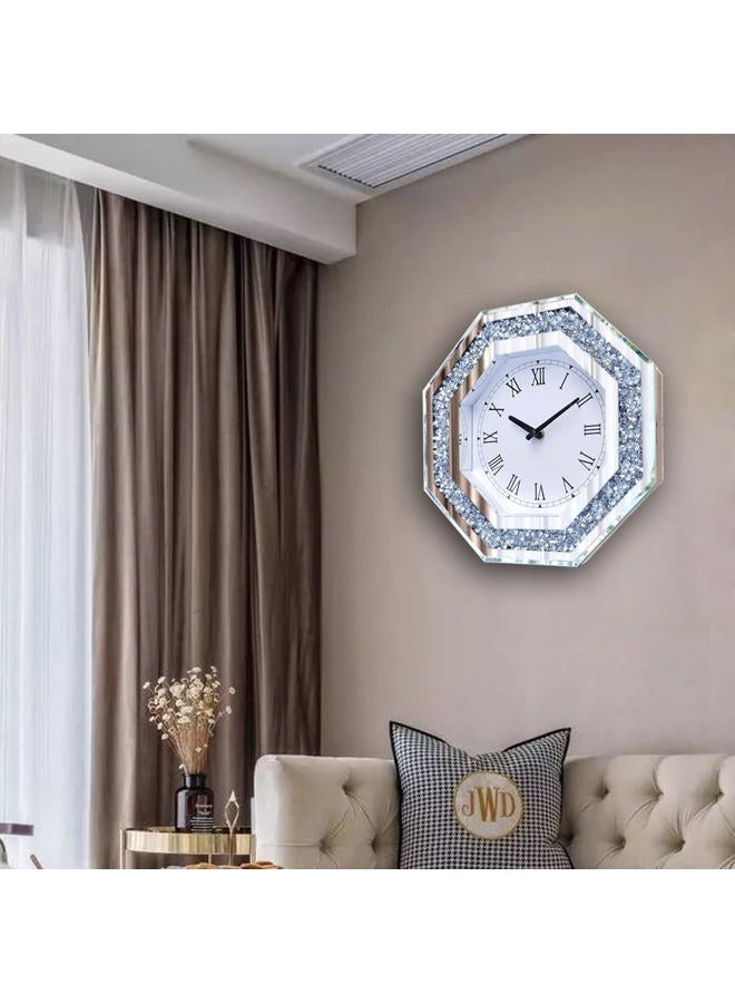 XIHACTY Wall Clock, Octagon Mirror Glass Clock, Cute Diamond 12-inch Non-Ticking Clock for Wall Décor, Perfect Home Decor for Bedroom, Bathroom Motif, Dining Room(Excluding Batteries.) - Image 5