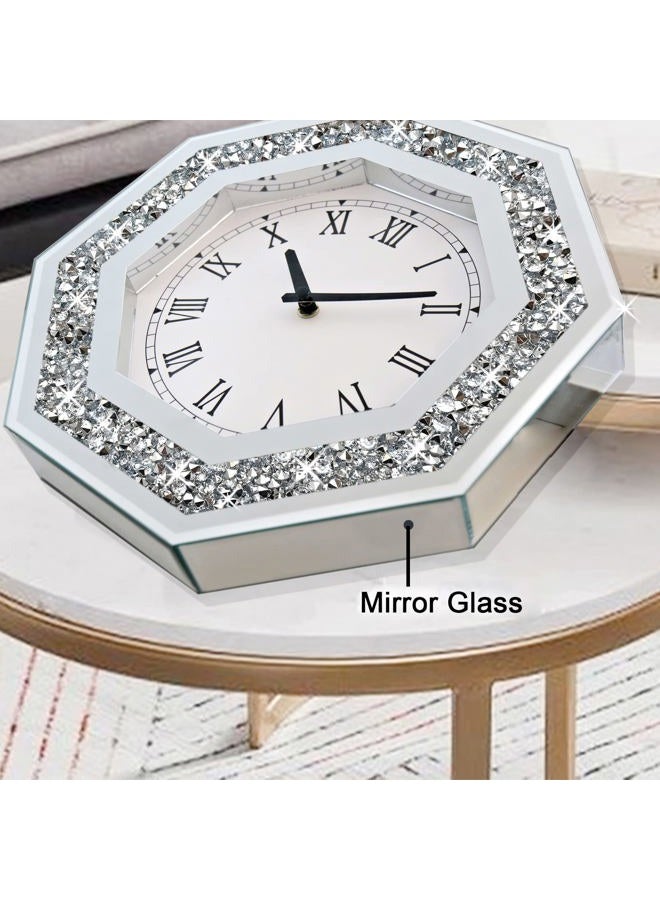 XIHACTY Wall Clock, Octagon Mirror Glass Clock, Cute Diamond 12-inch Non-Ticking Clock for Wall Décor, Perfect Home Decor for Bedroom, Bathroom Motif, Dining Room(Excluding Batteries.) - Image 2