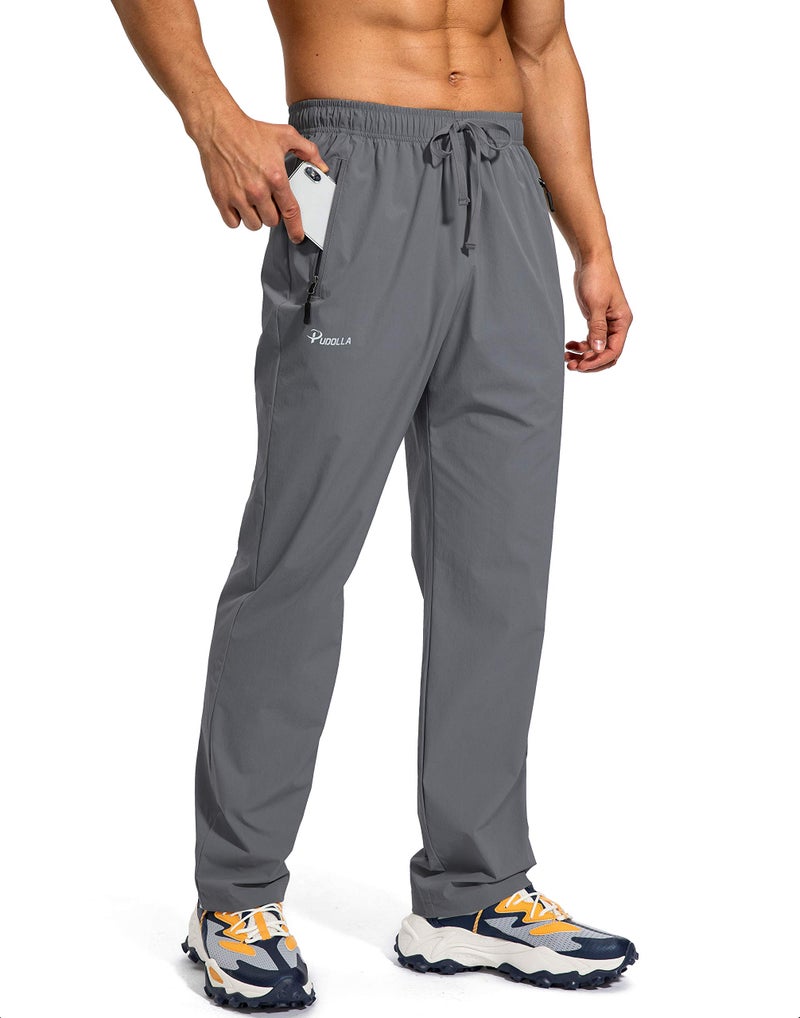 Pudolla Men's Workout Athletic Pants Elastic Waist Jogging Running Pants for Men with Zipper Pockets (Dark Grey Medium) - Image 1