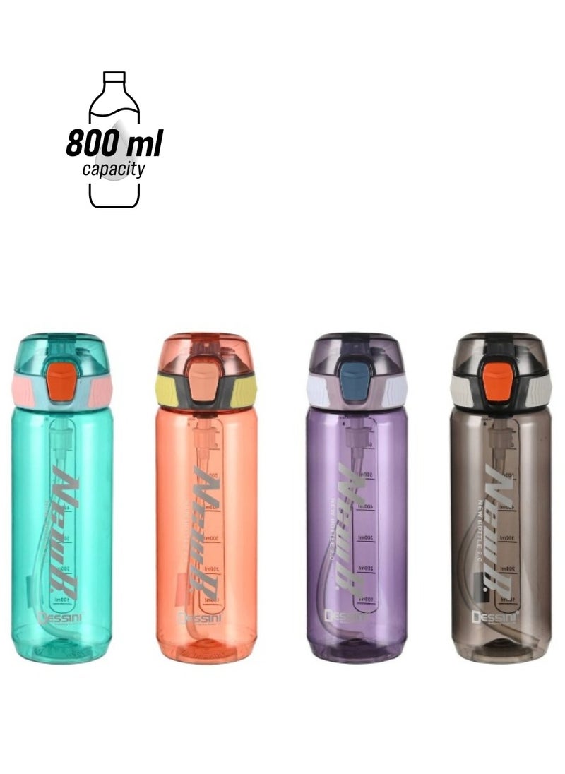 DESSINI - 800ml Water Bottle  Tritan Material Non-Toxic BPA Free - Fast Flow - Flip Top Leak Proof Lid and One Click Open, Black - Image 1