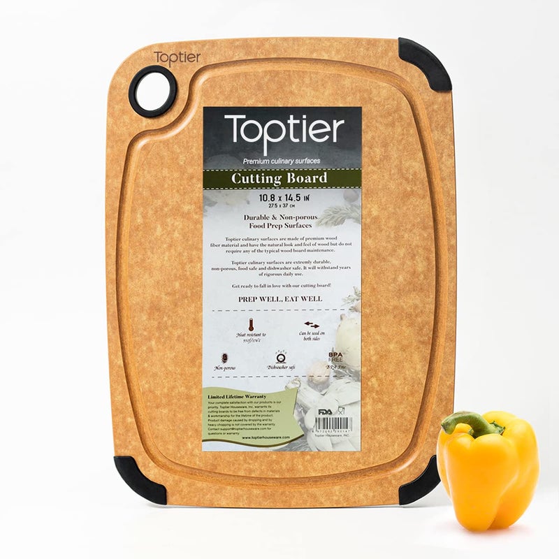 Cutting Board Toptier Wood Fiber Cutting Board for Kitchen NonSlip Kitchen Wood Chopping Board Reversible EcoFriendly Natural Wood Fiber Medium Cutting Board 145 x 11inch Natural Slate