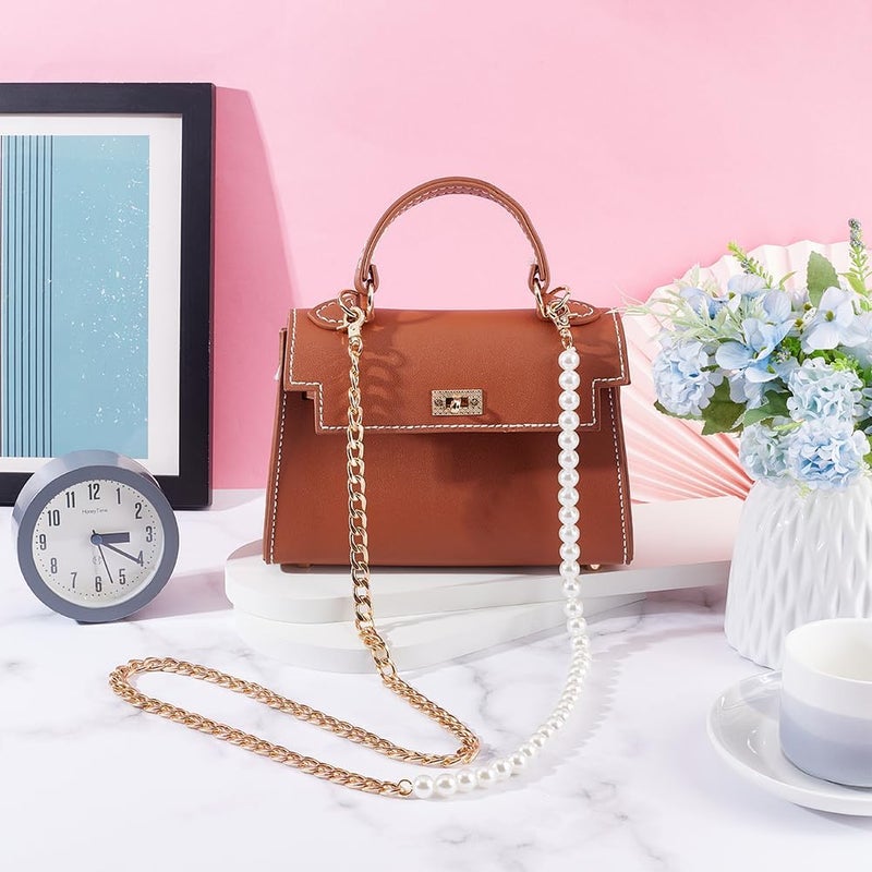 klarako Imitation Pearl Beaded Chain for Purse, 47.6 Inch Metal Shoulder Chain Replacement Handbag Decoration Chain Crossbody Bag Chain Strap with Lobster Clasp for DIY Bag Making Accessories,Gold - Image 4