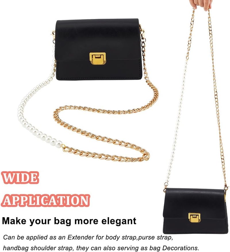 klarako Imitation Pearl Beaded Chain for Purse, 47.6 Inch Metal Shoulder Chain Replacement Handbag Decoration Chain Crossbody Bag Chain Strap with Lobster Clasp for DIY Bag Making Accessories,Gold - Image 3