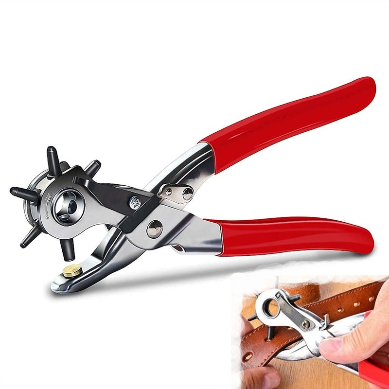 LIMBANI BROTHERS LIMBANI BROTHERS Multipurpose revolving leather belt hole Punch Plier 6 size Hole Punch Hand Tool for belt watchband dog collars Fabric Craft Projects Pincer Plier Length 85 inch  - Image 1