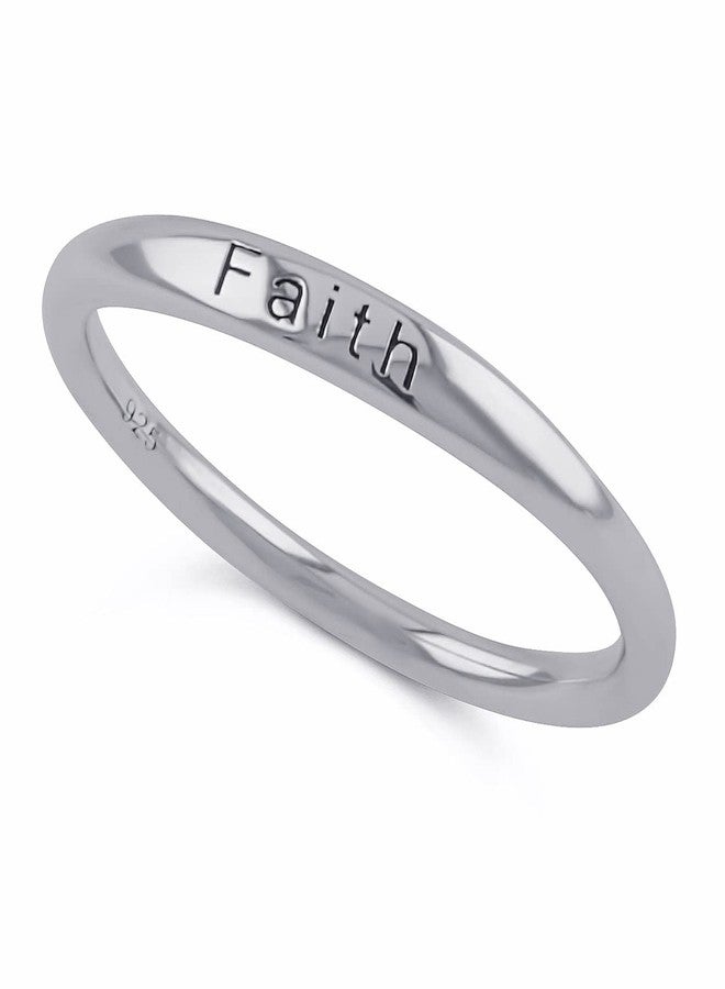 SILVERCLOSEOUT Rhodium Plated Sterling Silver Womens Thin Stackable Faith Ring - Size 7 - Image 1