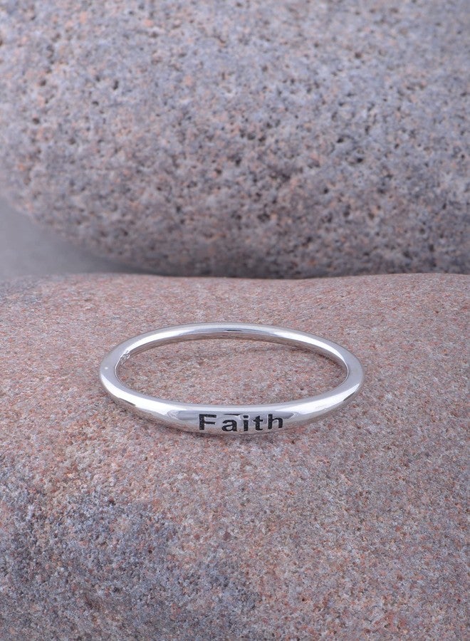 SILVERCLOSEOUT Rhodium Plated Sterling Silver Womens Thin Stackable Faith Ring - Size 7 - Image 2