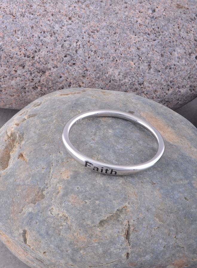 SILVERCLOSEOUT Rhodium Plated Sterling Silver Womens Thin Stackable Faith Ring - Size 7 - Image 3