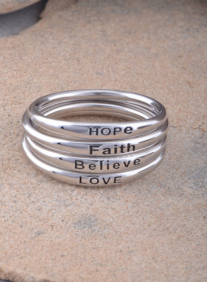 SILVERCLOSEOUT Rhodium Plated Sterling Silver Womens Thin Stackable Faith Ring - Size 7 - Image 5