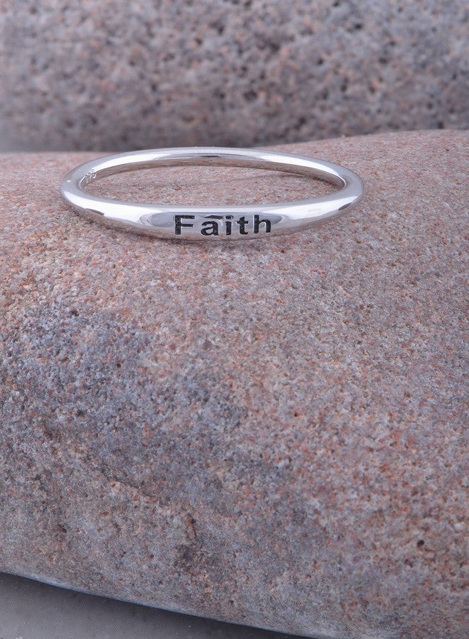 SILVERCLOSEOUT Rhodium Plated Sterling Silver Womens Thin Stackable Faith Ring - Size 7 - Image 4