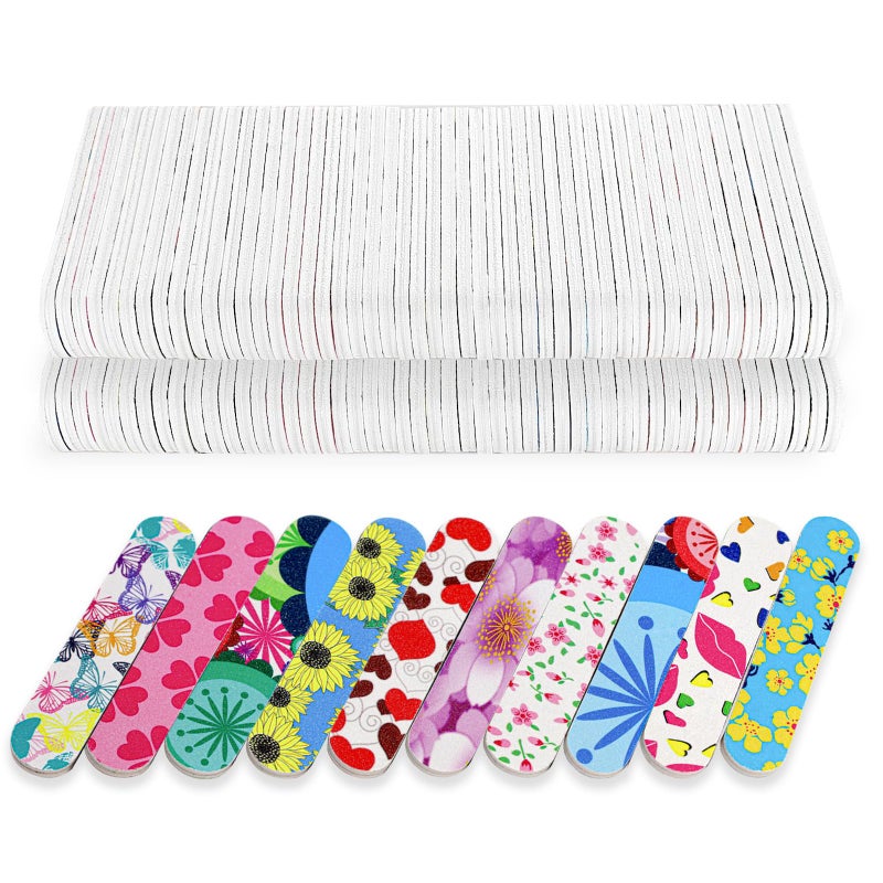 GigaGround Mini Nail Files, Colorful Emery Boards for Nails Double Sided 180 Grit Emory, Gifts Bulk Fingernails Manicure Tools Shaping Buffing Smoothing Filers Cute 3.5â€ (100 Pcs Colorful 180 Grit 3.6 in) - Image 1