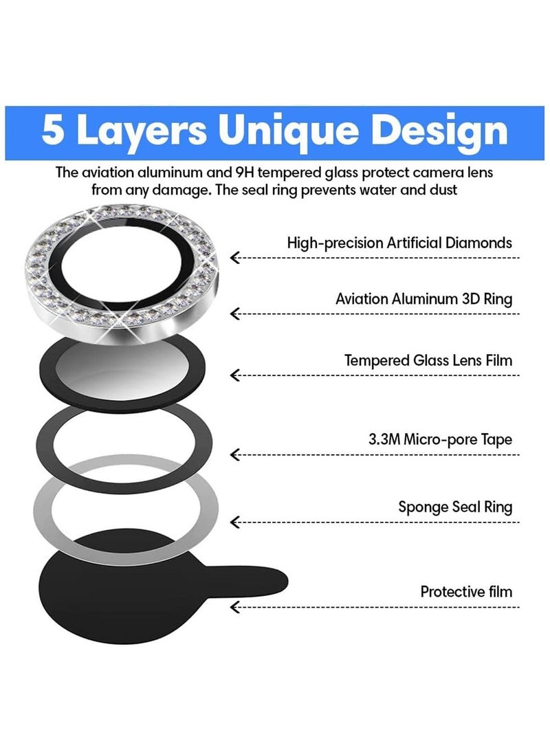 دبليو تيك واقي عدسة كاميرا آيفون 17 برو ماكس / آيفون 17 برو 2025 من آبل، غطاء كاميرا خلفية مرصع بالألماس ثلاثي الأبعاد، زجاج مقسّى عالي الجودة، غطاء تزييني لحلقة العدسة من سبائك الألومنيوم (MLHICL) - فضي تيتانيوم - Image 5