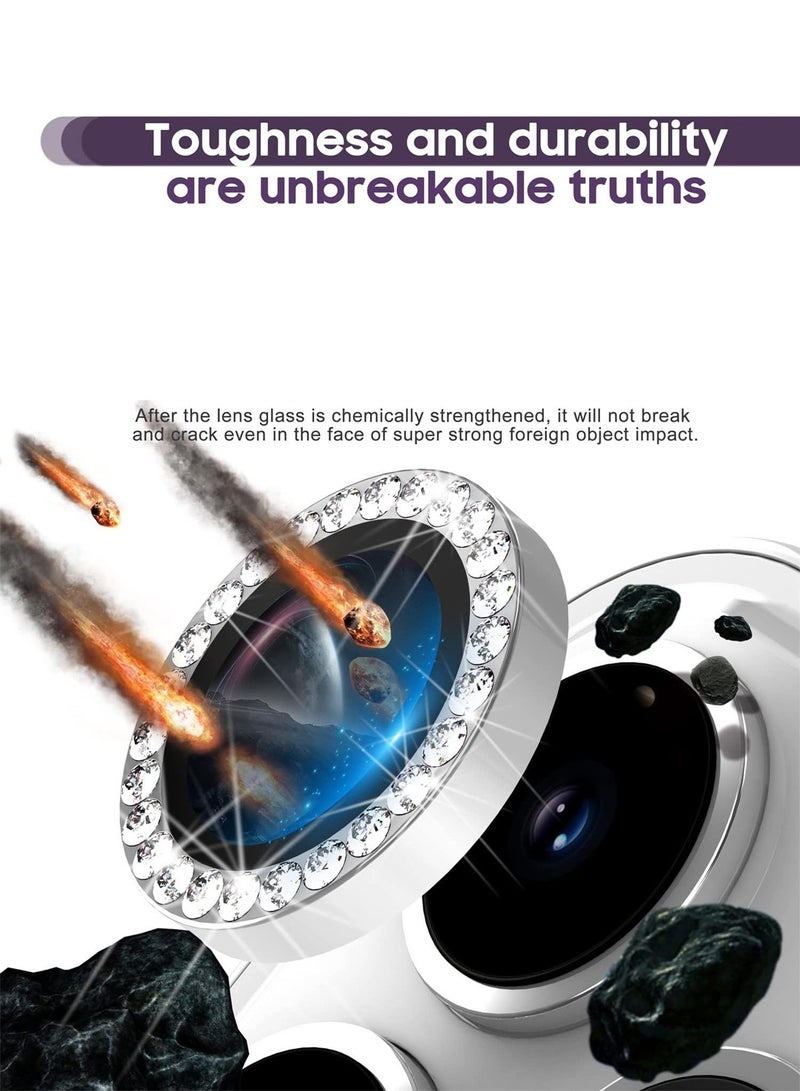 دبليو تيك واقي عدسة كاميرا آيفون 17 برو ماكس / آيفون 17 برو 2025 من آبل، غطاء كاميرا خلفية مرصع بالألماس ثلاثي الأبعاد، زجاج مقسّى عالي الجودة، غطاء تزييني لحلقة العدسة من سبائك الألومنيوم (MLHICL) - فضي تيتانيوم - Image 2