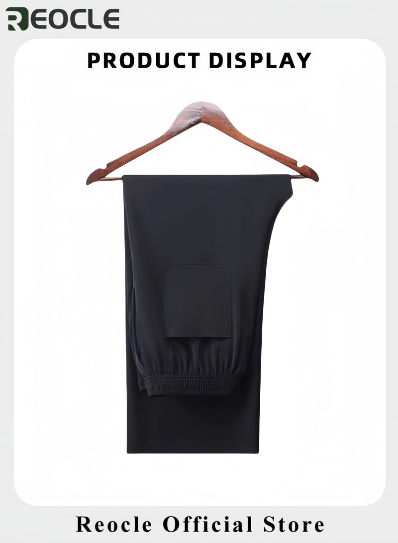 REOCLE Men‘s 2PCS Set Summer Short-sleeved Shirt with Shirt Collar and Pocket Cool-to-the-touch and Breathable T-shirt and Pants Set - Image 4