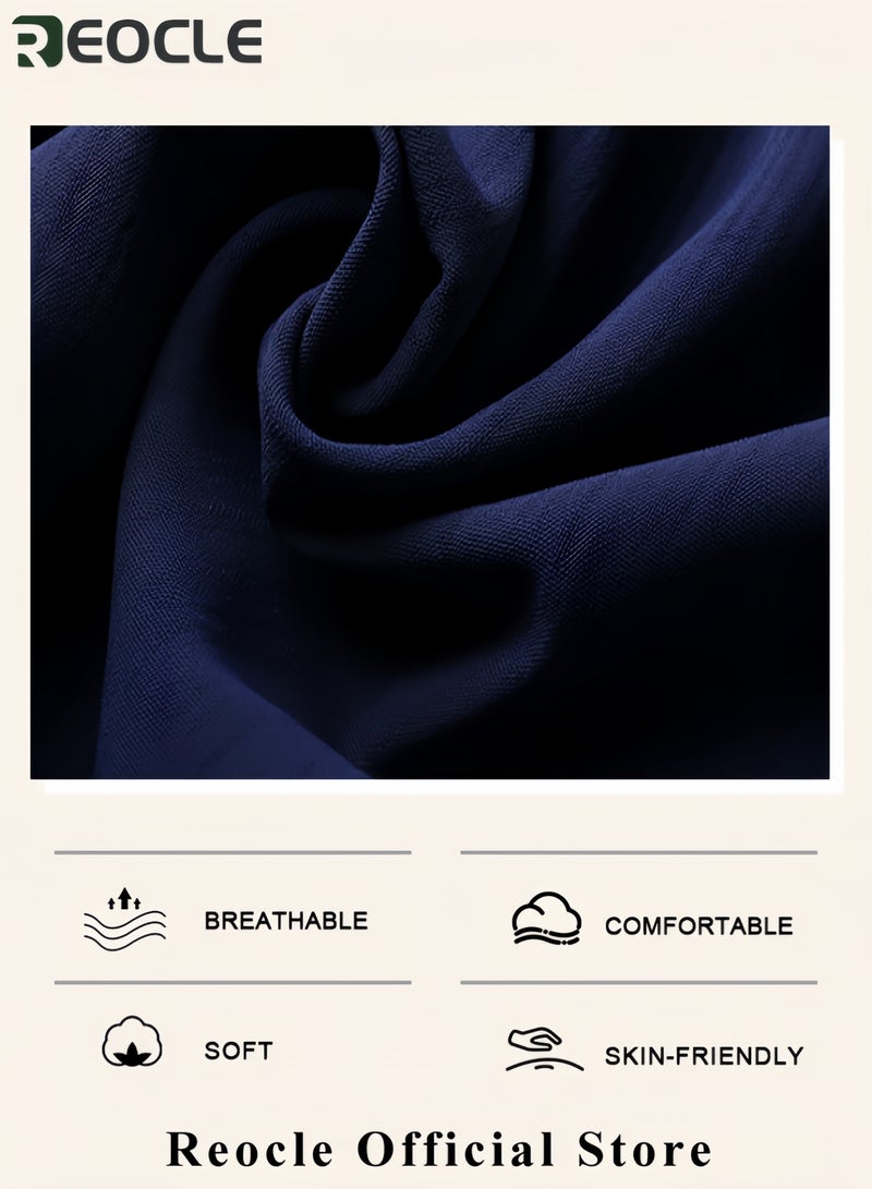 REOCLE Men‘s 2PCS Set Summer Short-sleeved Shirt with Shirt Collar and Pocket Cool-to-the-touch and Breathable T-shirt and Pants Set - Image 2