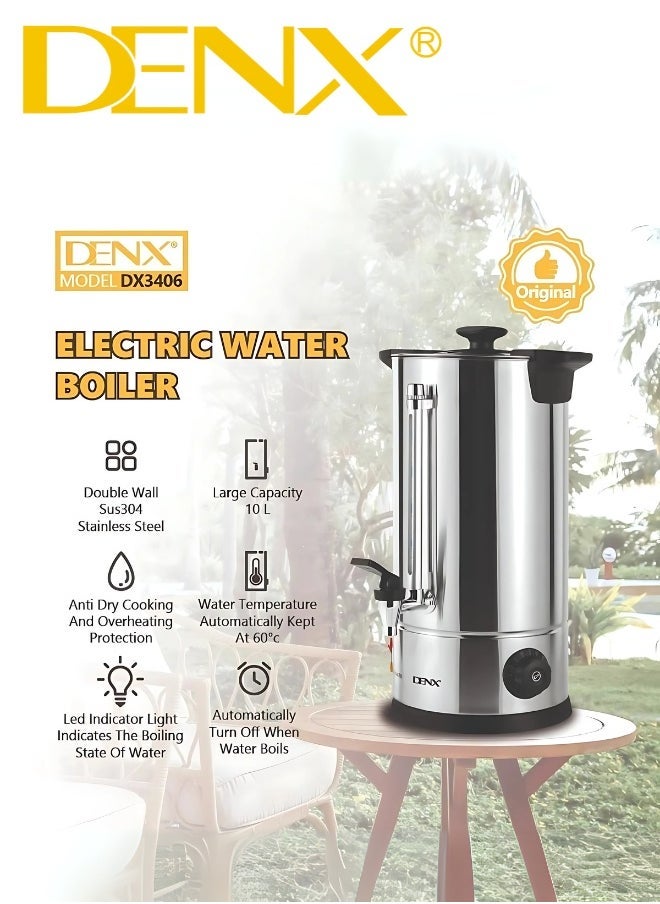 Denx Electric Water Boiler Dx3406 – 10L Large Capacity Stainless Steel Double Wall Kettle, 1800W Fast Heating With Auto Shut-Off & Safety Features – Ideal For Homes, Offices & Events - Image 4