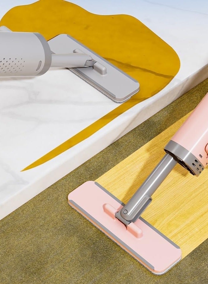 ميني مسح المحمولة الذاتية ضغط مقبض قصير مسح للمساحات الصغيرة تنظيف سطح المكتب مسح مسطح مع فرشاة تنظيف الشقوق ، السيليكون Squeegee و 2 وسائد الألياف الدقيقة القابلة لإعادة الاستخدام لمطبخ الحمام - Image 3