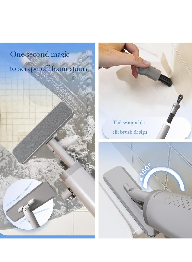 ميني مسح المحمولة الذاتية ضغط مقبض قصير مسح للمساحات الصغيرة تنظيف سطح المكتب مسح مسطح مع فرشاة تنظيف الشقوق ، السيليكون Squeegee و 2 وسائد الألياف الدقيقة القابلة لإعادة الاستخدام لمطبخ الحمام - Image 4