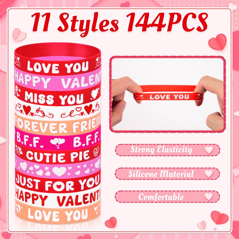 Moon Boat 144PCS Valentine's Day Silicone Bracelets Bulk Pink Red Love Heart Rubber Wristbands for Adults Valentines Wedding Party Decorations - Image 3