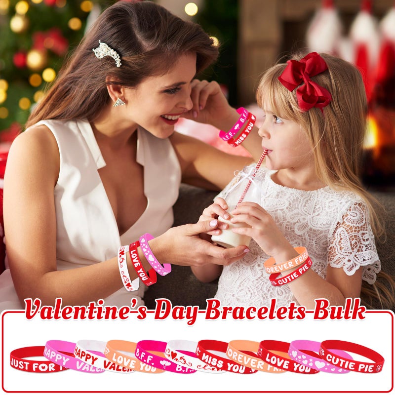 Moon Boat 144PCS Valentine's Day Silicone Bracelets Bulk Pink Red Love Heart Rubber Wristbands for Adults Valentines Wedding Party Decorations - Image 2