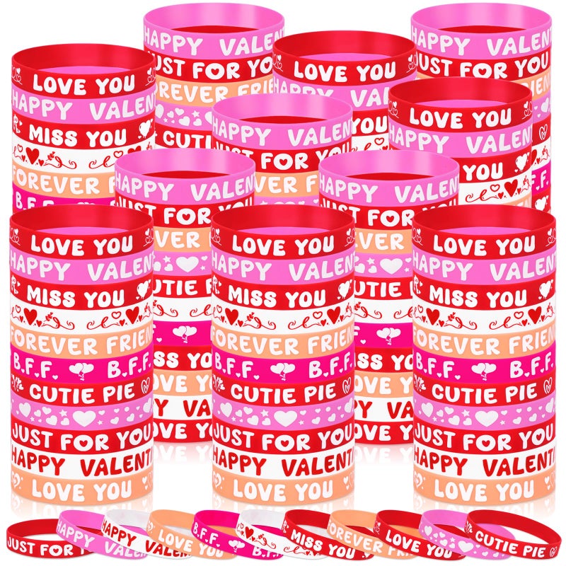 Moon Boat 144PCS Valentine's Day Silicone Bracelets Bulk Pink Red Love Heart Rubber Wristbands for Adults Valentines Wedding Party Decorations - Image 1