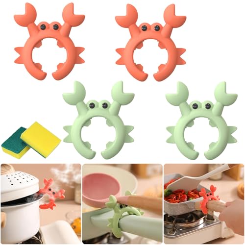 JQUAL 4 Pcs Crab Spatula Holder, Crab Spoon Holder for Pot, Crab Utensil Rest, Creative Crab Shaped Spatula Rack, Silicone Multifunctional Cute Crab Spatula Holder Anti-overflow Clip (Mixed Colors) - Image 1