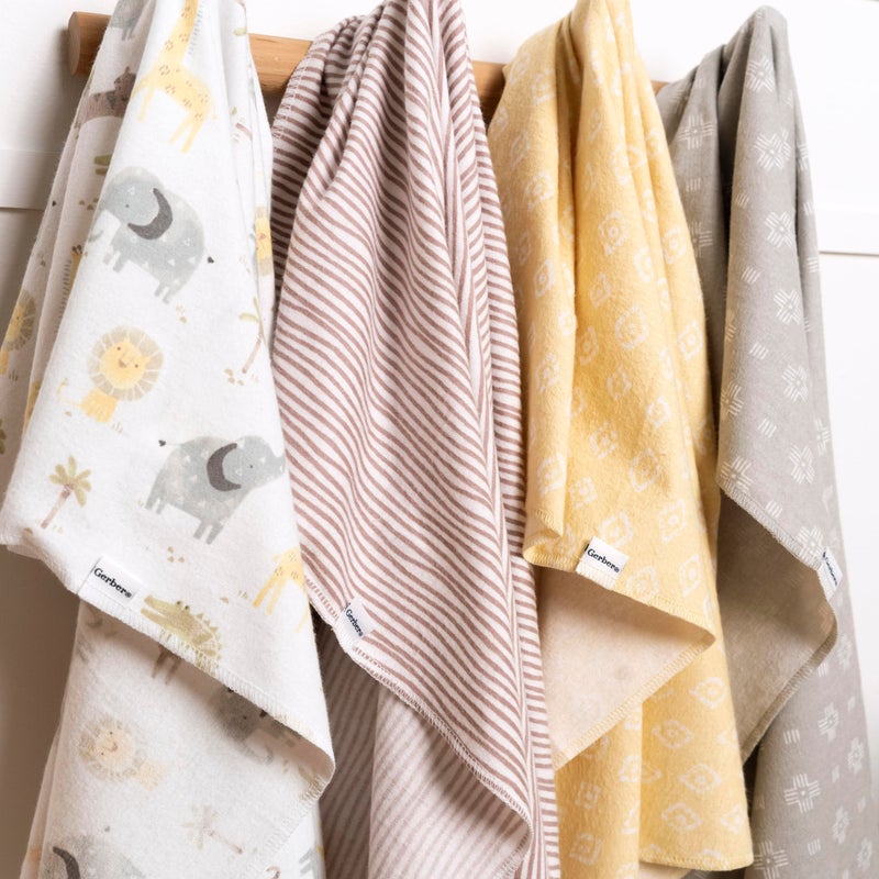 Gerber Unisex Baby 100% Cotton Flannel Receiving Blankets 30x30 Inches (Pack of 4), Animals + Geos Neutral, One Size - Image 2
