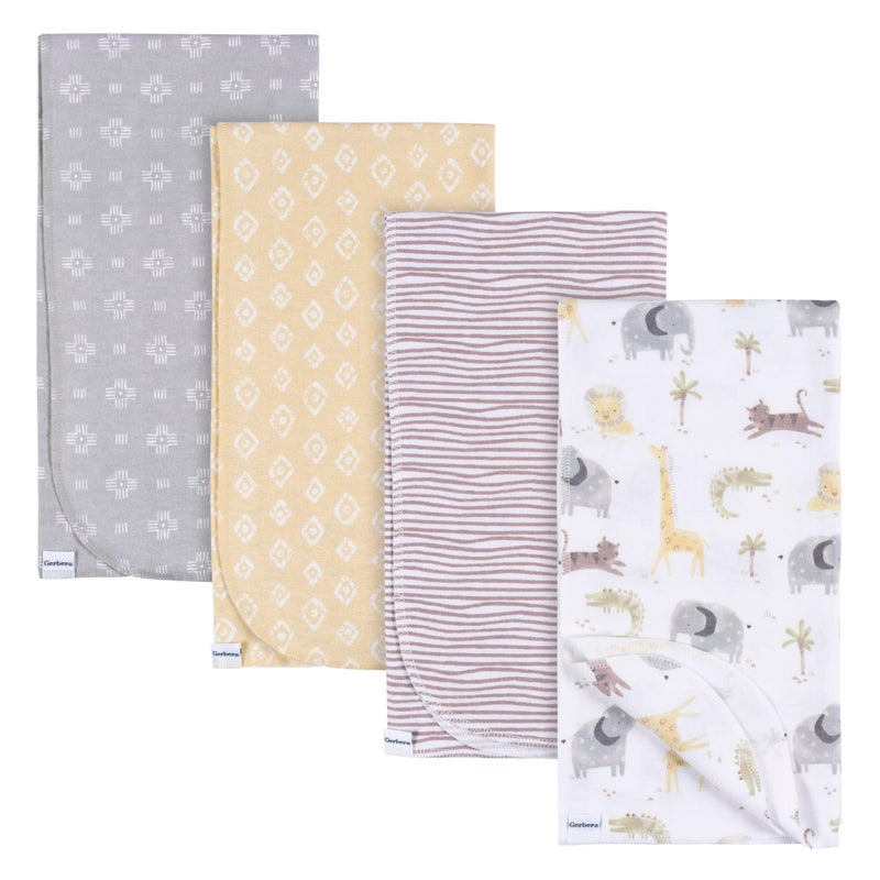 Gerber Unisex Baby 100% Cotton Flannel Receiving Blankets 30x30 Inches (Pack of 4), Animals + Geos Neutral, One Size - Image 1