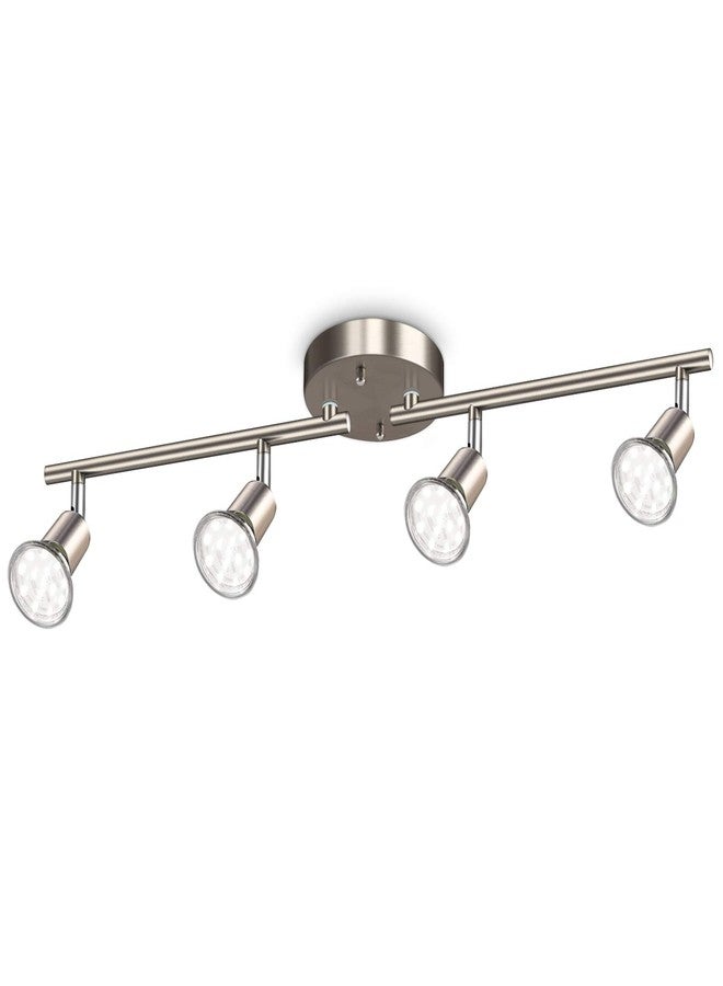 Ascher 4-Light LED Track Lighting Kit, Flexibly Rotatable Light Heads, 4 Way Ceiling Spotlight Matt Nickel Finish, Including 4 GU10 LED Bulbs (4W 400LM Daylight White 5000K) - Image 1