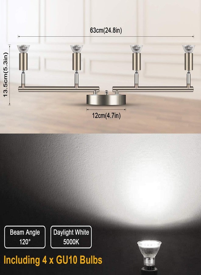 Ascher 4-Light LED Track Lighting Kit, Flexibly Rotatable Light Heads, 4 Way Ceiling Spotlight Matt Nickel Finish, Including 4 GU10 LED Bulbs (4W 400LM Daylight White 5000K) - Image 3