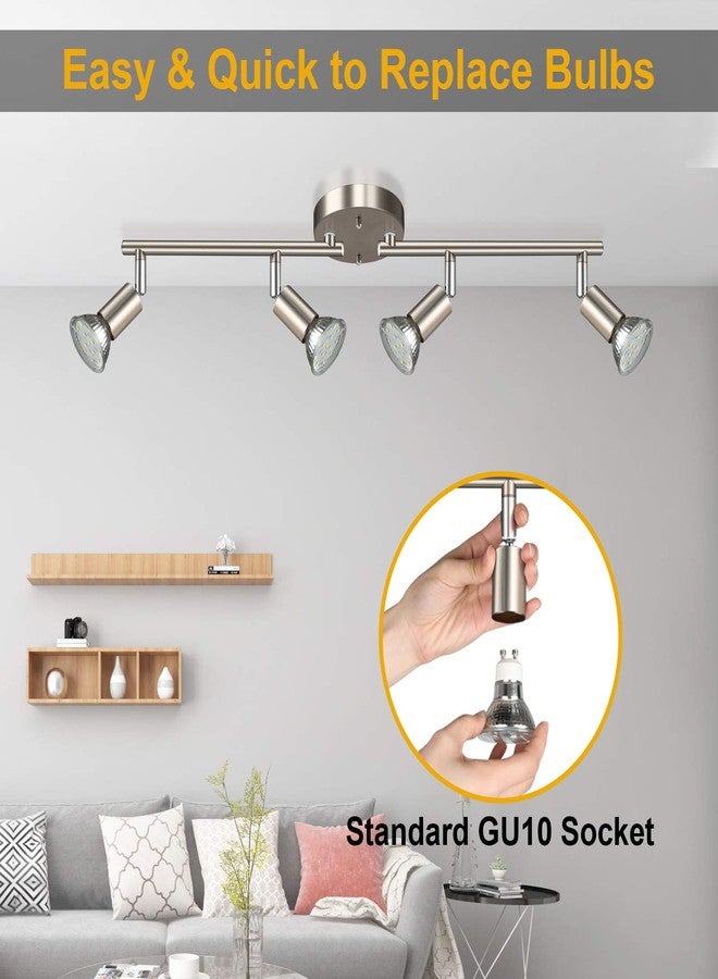 Ascher 4-Light LED Track Lighting Kit, Flexibly Rotatable Light Heads, 4 Way Ceiling Spotlight Matt Nickel Finish, Including 4 GU10 LED Bulbs (4W 400LM Daylight White 5000K) - Image 4